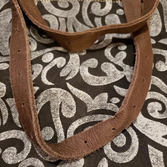 Myra Canvas Leather Zippered Tote Bag Purse Green Ivory Black - Picture 3 of 6